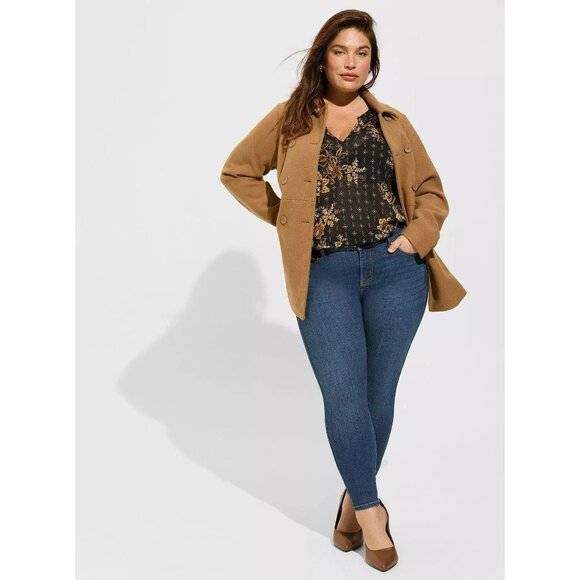 NEW Torrid Black Gold Floral Sheer Blouse Office Work Boho Long Sleeve Top - Picture 2 of 11